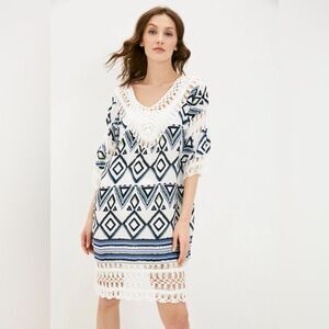 ParadiseUSA Women's Boho Blue Beach Crochet Dress Size Large